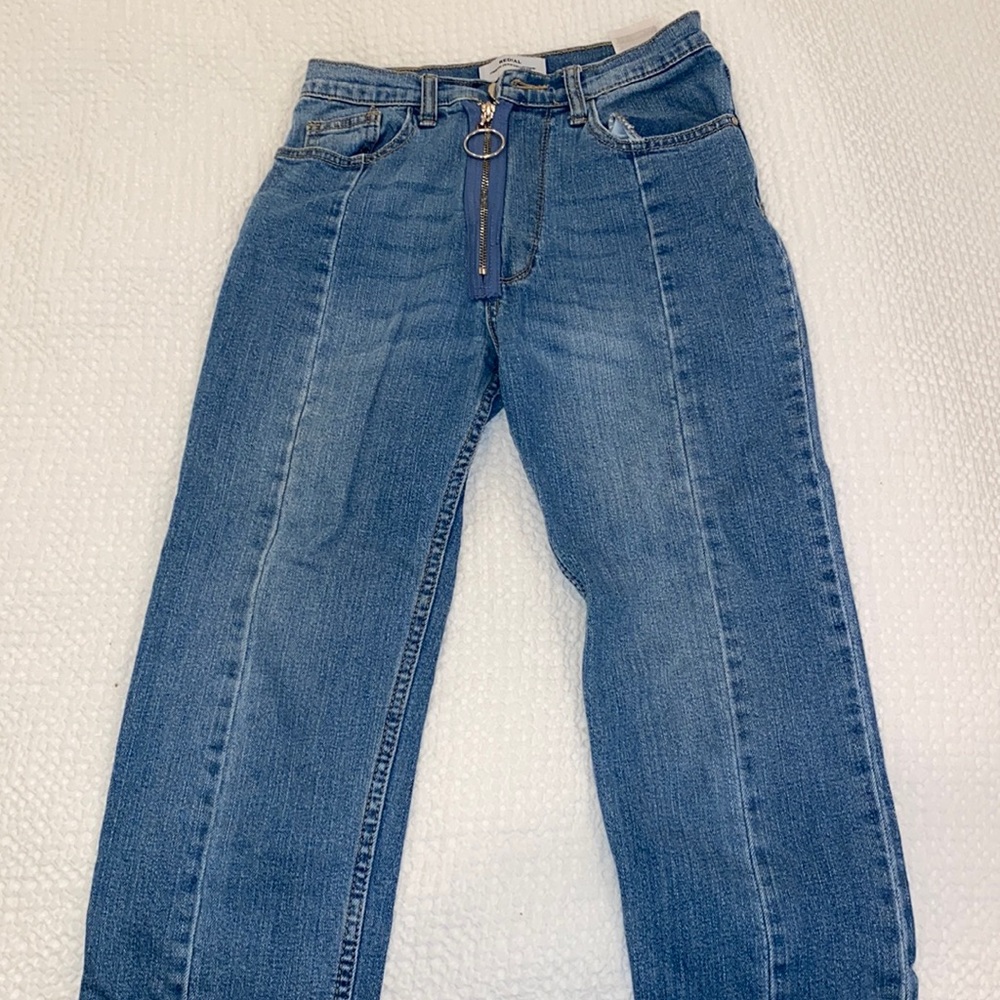 Split hem zipper blue redial jeans